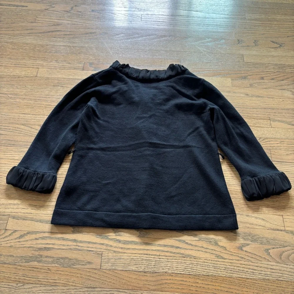 J. Jill Womens Small Petite Black Ruffle Trim Button Front Cardigan‎ Sweater